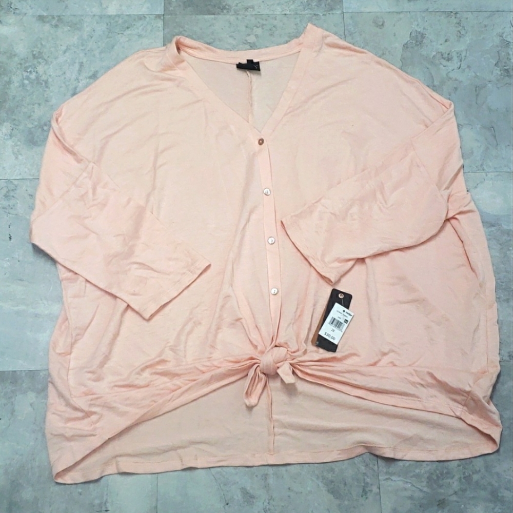 #10344-8 Women's 3/4 Sleeve Knot Front Sweatshirt,baby french,2X.